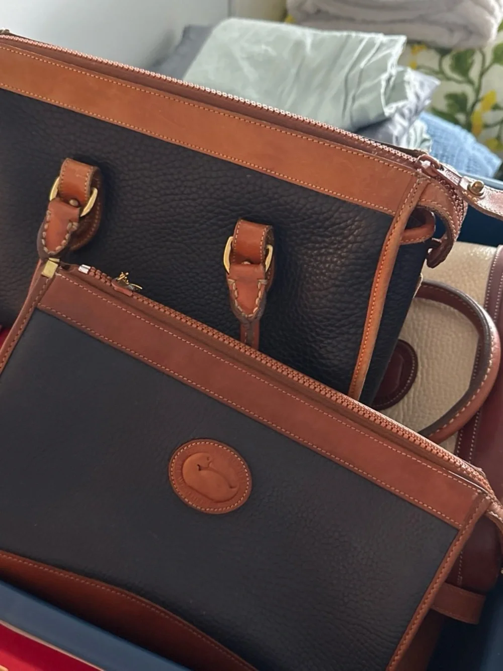 Dooney & Bourke Two-Tone Tan and Cream Leather Tote